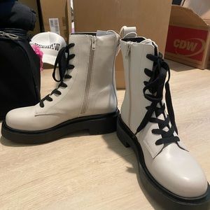 Black and off white combat boots, never worn